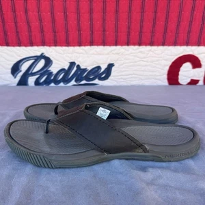 Size 12 - Merrell Verno Post Men's Brown Gray Leather Sandals Flip Flops - Picture 1 of 8
