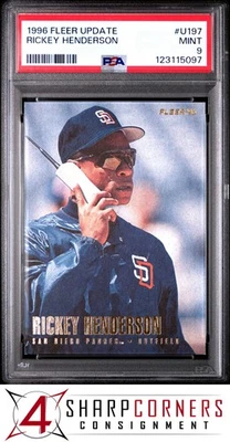 1996 FLEER UPDATE #U197 RICKEY HENDERSON PADRES HOF PSA 9 - Image 1 of 2