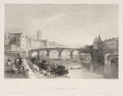 TINGLE (19.Jhd) nach ALLOM (*1804), Die Brücke von Toulouse, Sst. Romantik - Bild 1 von 4