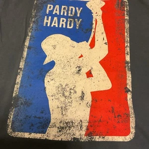 Pardy Hardy Blue T-Shirt Large Double Sided Distressed Graphic Party Tee - Picture 1 of 7