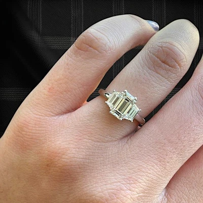 14k White Gold Wedding Ring Lab Grown Emerald 1.7 Carat IGI Certified Diamond - Image 1 of 4