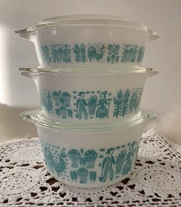 Vintage Pyrex Opal Butterprint Casserole Set - (471, 472 & 473 w/Lids) - Picture 1 of 19