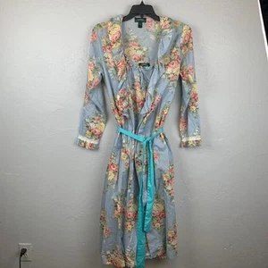 Lauren Ralph Lauren Abito Accappatoio Set Donna Taglia Large Blu Floreale 100% Cotone - Foto 1 di 8