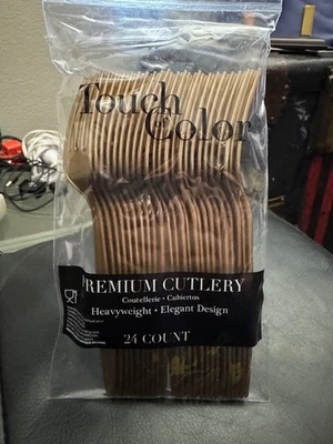 Glittering Gold Premium Cutlery Plastic Forks 24ct. Party Supply New!!! - Image 1 of 2