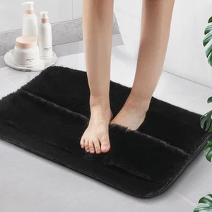 Mat Non-slip Bathroom Carpet Black Rugs 24"x16" 2-in-1soft And Absorbent - Picture 1 of 7