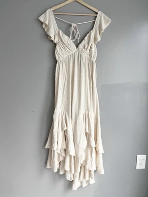 Free People Aquamarine Maxi Dress Cotton Ruffle Beige Tiered Size XS NWT - Image 1 of 4