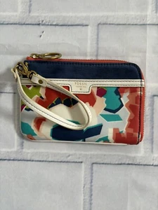Fossil Coated Textile Wristlet Colorful Floral Pattern White Trim Strap - Picture 1 of 14