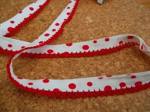 Schrägband gefalzt Baumwolle Weiß m Punkten gehäkelte Spitze 2,50m x 15mm NEU - Bild 1 von 2