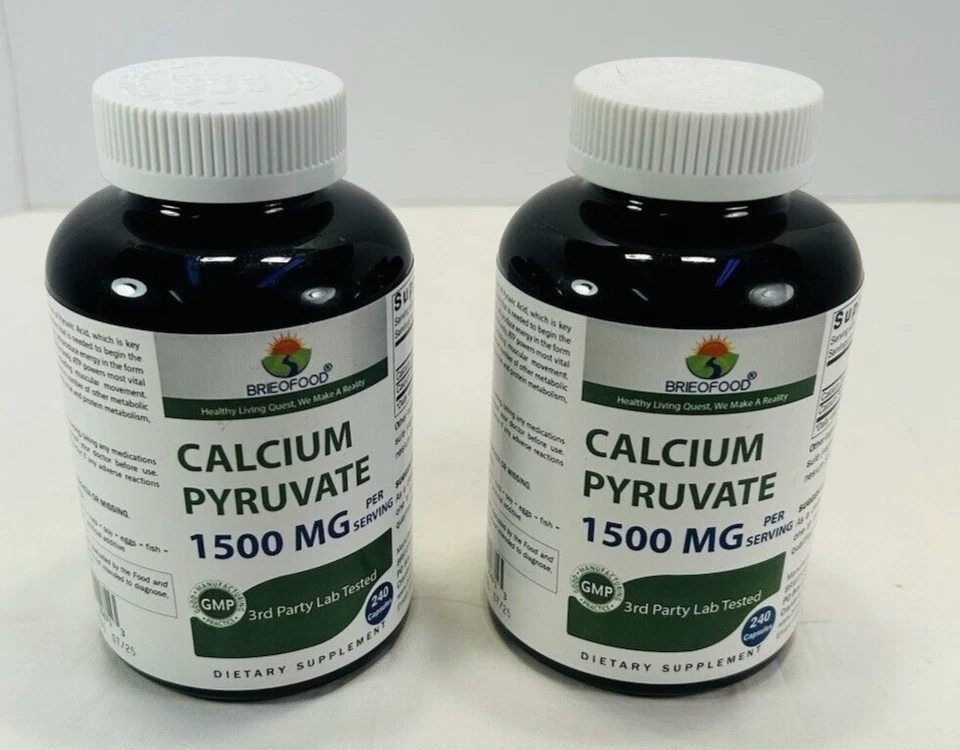 Brieofood 钙 Pyruvate 1500 毫克 240 粒胶囊补充剂有效期至 2025 年 7 月 — 第 1/3 张图片