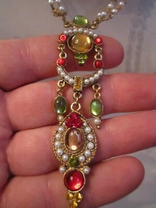 VINTAGE NECKLACE WITH FAUX PEARLS AND CRYSTALS - SPECTACULAR - 15" LONG  - SC-7 - Picture 1 of 4