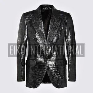 Black Leather Blazer For men, Mens Blazers In Embossed Crocodile Leather, 30% - Picture 1 of 11