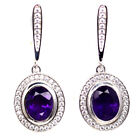 Gemstone 7 x 9 MM. Purple Amethyst & White Zircon Earrings 925 Sterling Silver