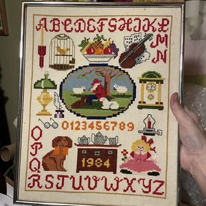 cross stitch completed sampler Vintage 1984 - Picture 1 of 15