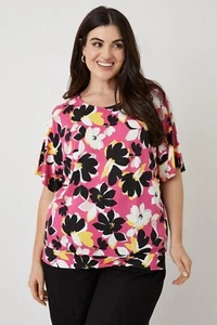Curve Pink Floral Print Bubble Hem Top Size 26-28 - Picture 1 of 2