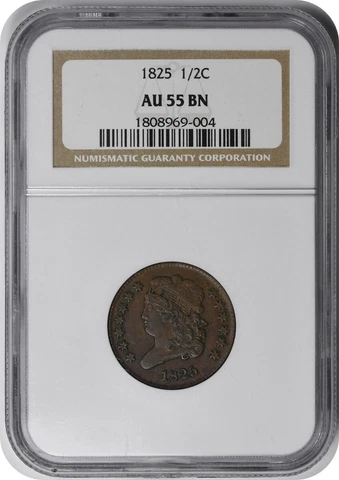 1825 Half Cent AU55BN NGC Cover