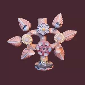 Arte Popular Cerámica Árbol de la Vida con Pájaros y Flores Portavelas Terracota - Imagen 1 de 8