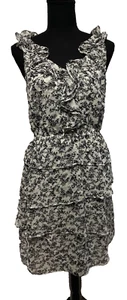 Abito elegante usato in ottime condizioni WHBM taglia 4 senza maniche, bianco e nero, floreale, con volant - Foto 1 di 8