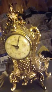 1950s French Style Electric Mantle Clock Gold Scroll Brass Plated Still Works. - Picture 1 of 5