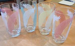 Vintage MID CENTURY Pastell FEDER Klar Tumbler Trinkgläser 4er Set - Bild 1 von 5