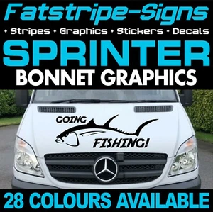 to fit MERCEDES SPRINTER GOING FISHING FUNNY CAMPER VAN BONNET STICKERS GRAPHICS - Picture 1 of 2