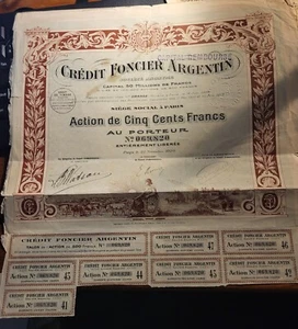 bon au porteur - Crédit Foncier Argentin - Action de 500 francs - 1920 - Picture 1 of 1