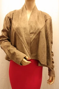 NEW BCBG MAX AZRIA MOCHA FAUX SUEDE DRAPED CROPPED JACKET QVV8B516/S328 SIZE S - Picture 1 of 8