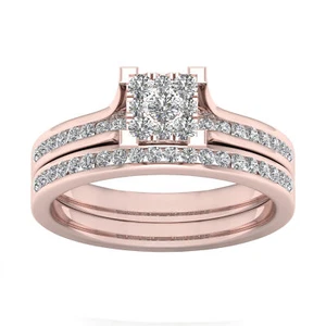 10k Rose Gold Round Cut 0.5Ct Diamond Bridal Set Ring Size 7 Clarity I2 - Picture 1 of 6