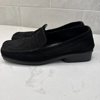 Aerosoles Soft Supple Genuine Suede Square Toe Black Comfortable Loafers Sz 7 - Image 1 of 4