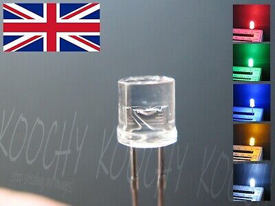 5mm LED FLAT TOP - WATER CLEAR - Red Green Blue Yellow White Diode 1-100 Pcs UK • 1.79£