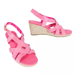 COLE HAAN Pink Crystal Wedge Sandal Suede Leather Espadrille Women's 9.5 - Picture 1 of 8