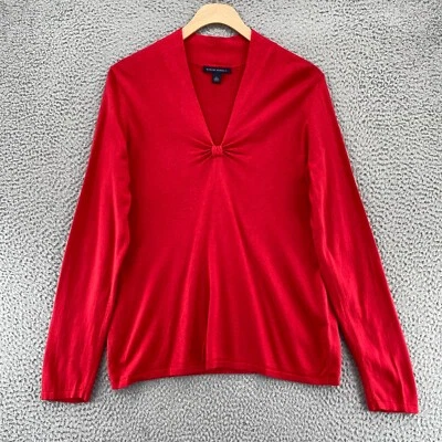 Suéter Banana Republic Mujer Grande Rojo Seda Lana Mezcla Cachemira Cuello en V Torcido Foto 1 de 4