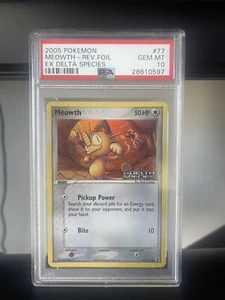 Meowth 77/113 Reverse Holo PSA 10 (POP 48) | EX Delta Species - Picture 1 of 2