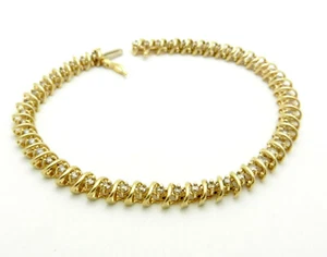 SPARKLING 14K YELLOW GOLD 1.25 TCW ROUND DIAMOND TENNIS BRACELET - 12.5 GRAMS - Picture 1 of 11