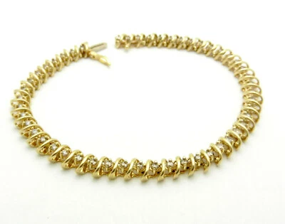 SPARKLING 14K YELLOW GOLD 1.25 TCW ROUND DIAMOND TENNIS BRACELET - 12.5 GRAMS - Image 1 of 4