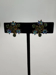 Vtg 1940s-50s Rhinestone Screw Back Earrings Signed - Picture 1 of 5