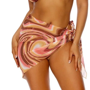 Sarong transparente corbata lateral asimétrica natación encubrimiento remolino estampado marrón 442319 S/M - Imagen 1 de 4