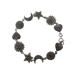 Herz Sonne Mond Markasit Sterlingsilber Armband 7-1/8" - Bild 1 von 9