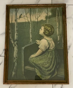 1925 “Spring Song” By Simon Glucklich Blind Girl Listening To Birds, 13" by 17" - Picture 1 of 13