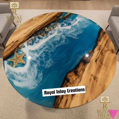 Exquisite Coastal Handmade Epoxy Resin Wood Table Top 30" - Image 1 of 4