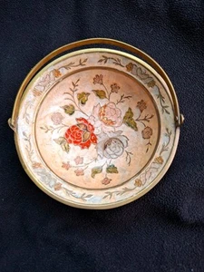 Vintage brass enamel cloissone small basket with handle - Picture 1 of 3