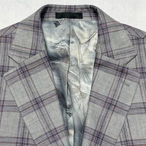 Tallia Blazer Mens 42S Purple Lavender 100% Linen Plaid Sports Coat Suit Jacket - Picture 1 of 15