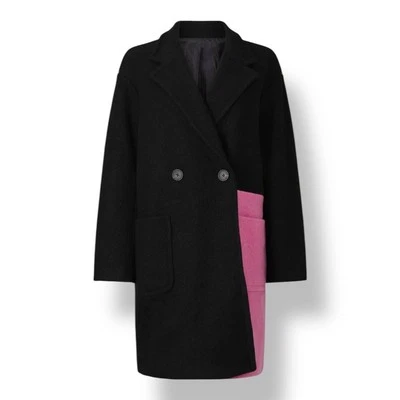 Abrigo para mujer Peter Som x RTR colorblock de gran tamaño mezcla de lana talla 14 negro rosa Foto 1 de 4