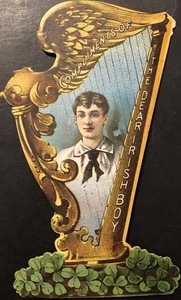 Vtg Compliments Greeting Card Handsome Man Harp The Dear Irish Boy Clovers - Picture 1 of 2