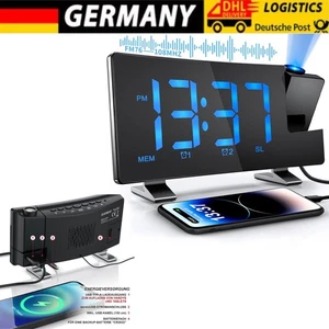 Neu-LED FM Radiowecker mit Projektion Digital Funkuhr Dimmbar Tischuhr Alarm USB - Bild 1 von 9