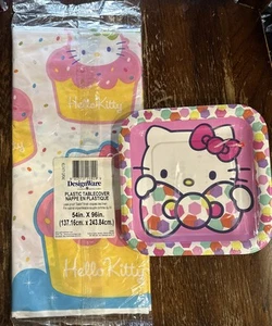 HELLO KITTY Rainbow Plastic Tablecover & Plates Birthday Party Supplies NEW - Picture 1 of 5