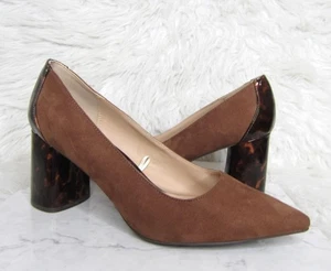 Ann Taylor Factory Tortoise Block Heel Pumps Heels Shoes Spice Suede Brown sz 8M - Picture 1 of 9