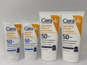 4 ~ CeraVe Hydrating Mineral Face & Body SPF 50 Sunscreen Combo ~ 08/2026+ - Picture 1 of 1