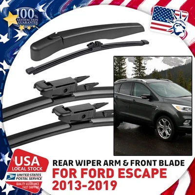 Front Windshield Wiper Blades 28" & 28" & Rear Wiper Arm For Ford Escape 13-17 - Image 1 of 4