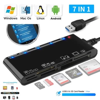 7-in-1 USB C Card Reader with USB 3.0 Adapter or SD/Micro SD/CF for MacBook, PC - Image 1 of 4