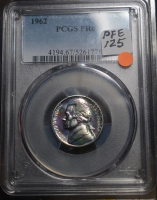1962 JEFFERSON NICKEL PCGS PR67 CELLO COTTOPN CANDY EASTER EGG TONING - Image 1 of 4